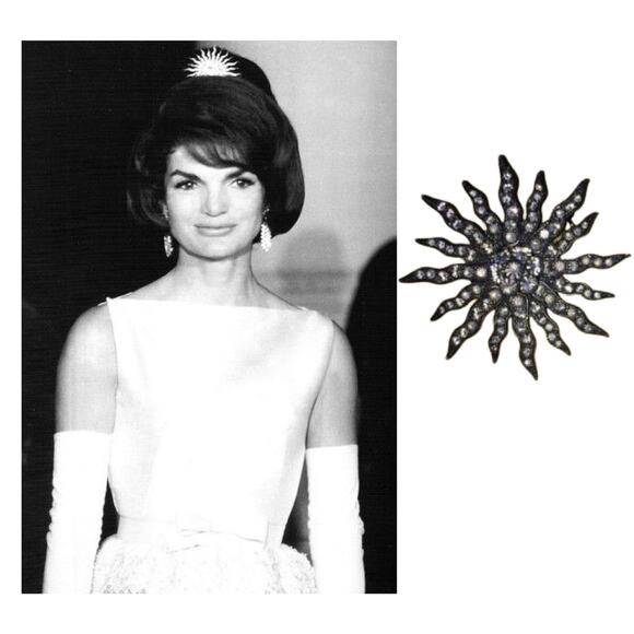JACQUELINE KENNEDY Sunburst Brooch with Crystals Repro, Same look for Less - Picture 1 of 9